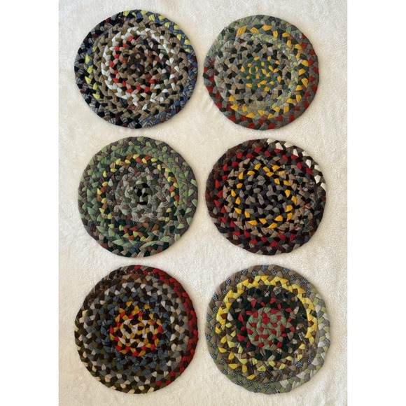 Set of 6 - Braided Jute Rug Multicolored  15" Round Placemats Country Farm Cabin - Picture 15 of 15
